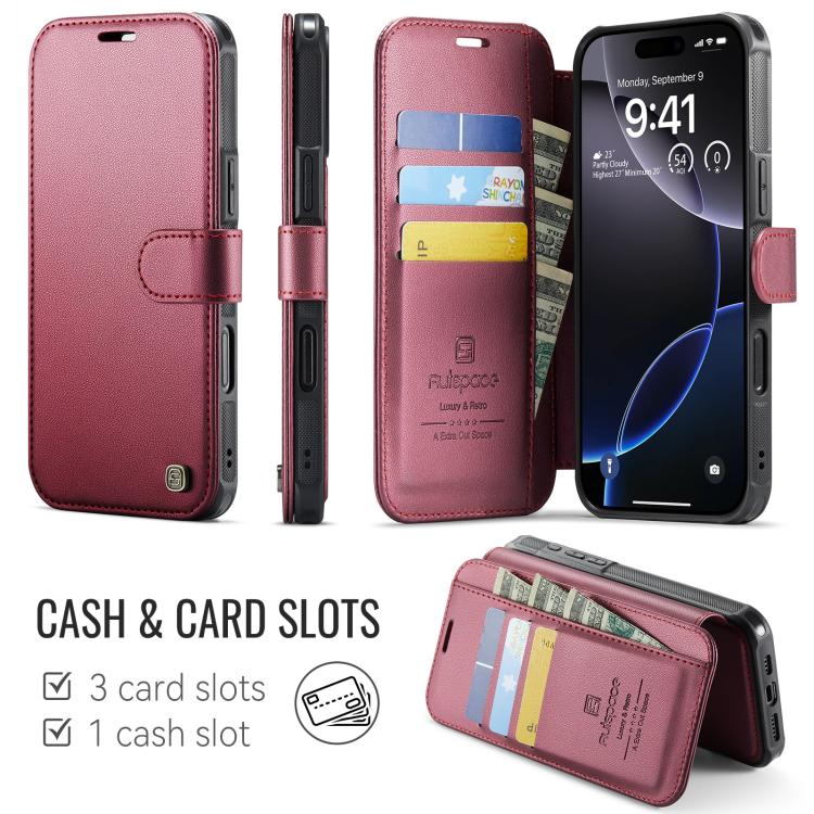 For iPhone 16 Pro AutSpace A15 Retro Magnetic Clasp Vegan Leather Phone Case