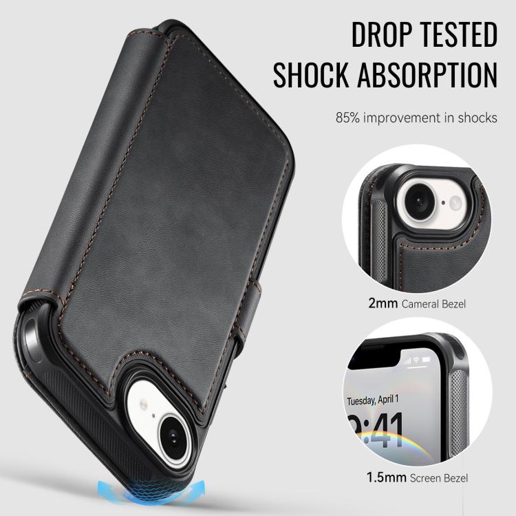 For iPhone 17e / 16e AutSpace A15 Retro Magnetic Clasp Vegan Leather Phone Case