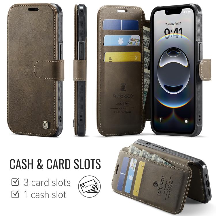For iPhone 17e / 16e AutSpace A15 Retro Magnetic Clasp Vegan Leather Phone Case