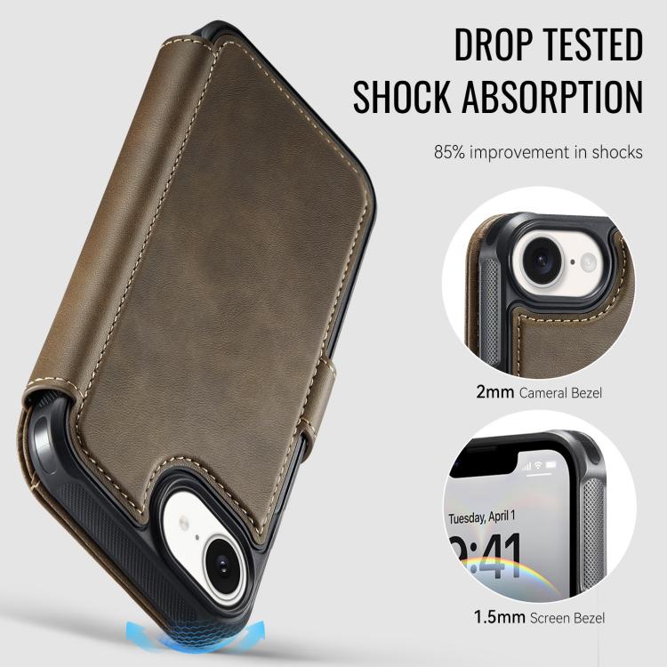 For iPhone 17e / 16e AutSpace A15 Retro Magnetic Clasp Vegan Leather Phone Case