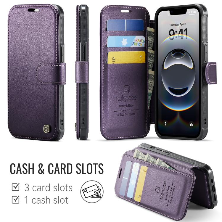 For iPhone 17e / 16e AutSpace A15 Retro Magnetic Clasp Vegan Leather Phone Case