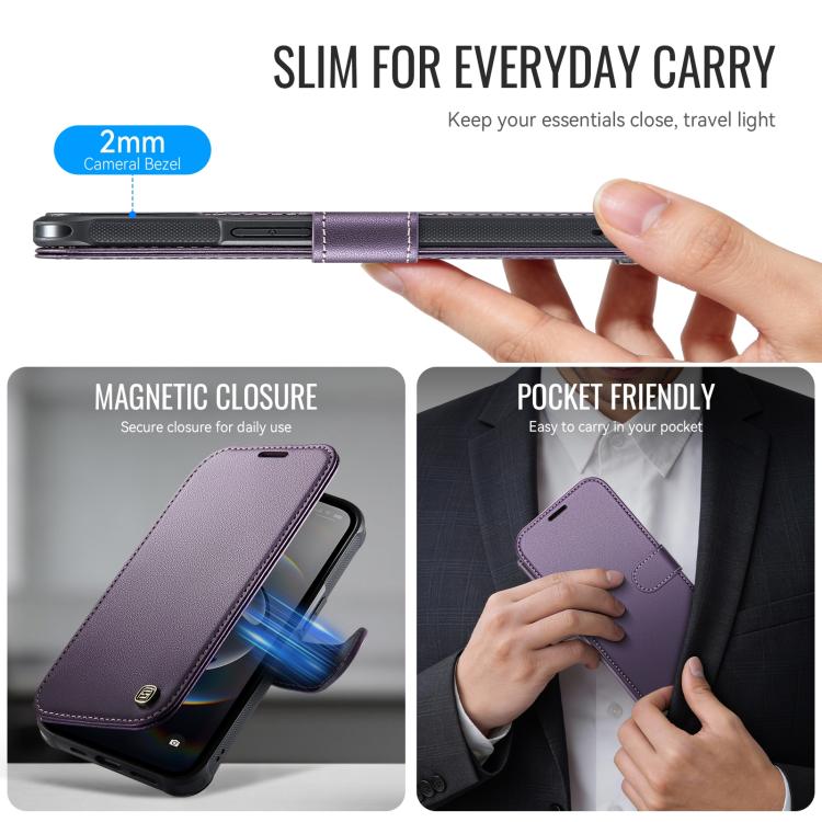 For iPhone 17e / 16e AutSpace A15 Retro Magnetic Clasp Vegan Leather Phone Case
