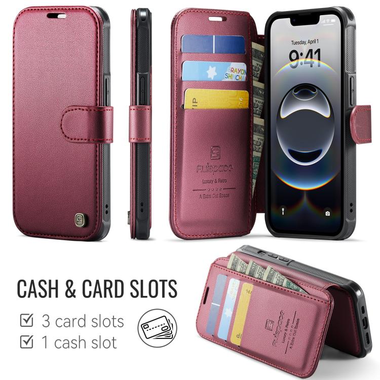 For iPhone 17e / 16e AutSpace A15 Retro Magnetic Clasp Vegan Leather Phone Case