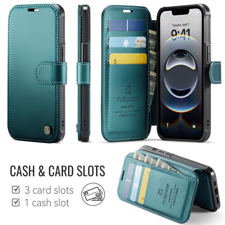 For iPhone 17e / 16e AutSpace A15 Retro Magnetic Clasp Vegan Leather Phone Case