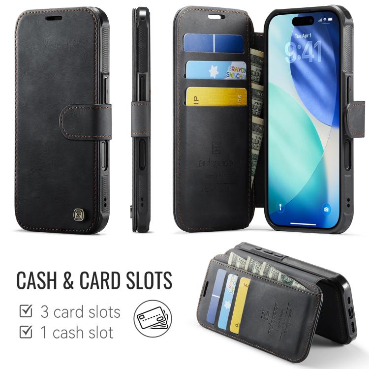For iPhone 16 AutSpace A15 Retro Magnetic Clasp Vegan Leather Phone Case