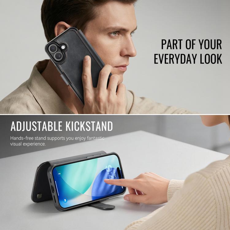 For iPhone 16 AutSpace A15 Retro Magnetic Clasp Vegan Leather Phone Case