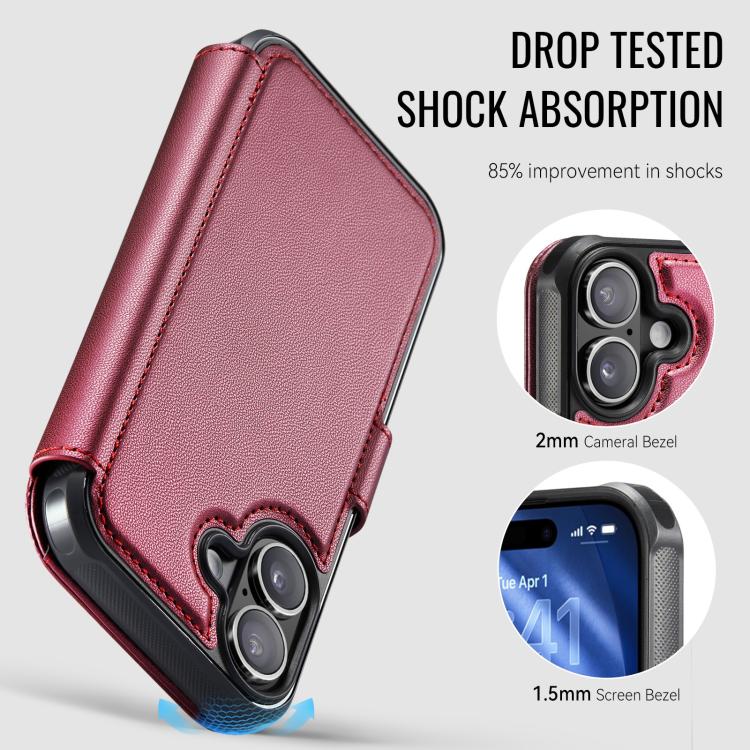 For iPhone 16 AutSpace A15 Retro Magnetic Clasp Vegan Leather Phone Case