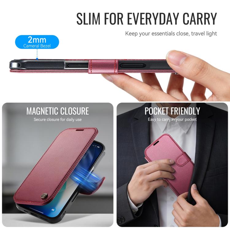 For iPhone 16 AutSpace A15 Retro Magnetic Clasp Vegan Leather Phone Case
