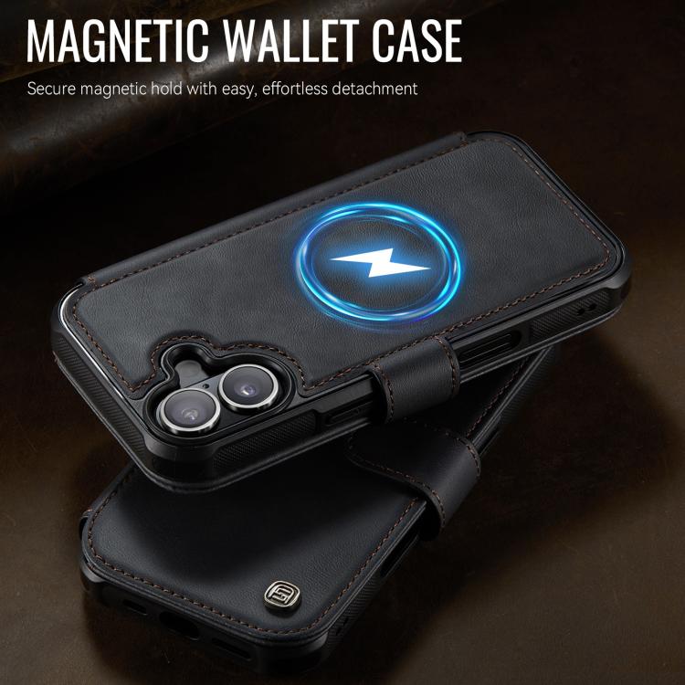 For iPhone 16 Plus AutSpace A15 Retro Magnetic Clasp Vegan Leather Phone Case