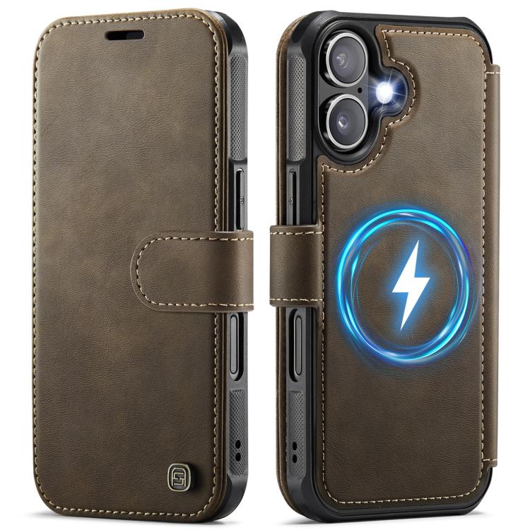 For iPhone 16 Plus AutSpace A15 Retro Magnetic Clasp Vegan Leather Phone Case