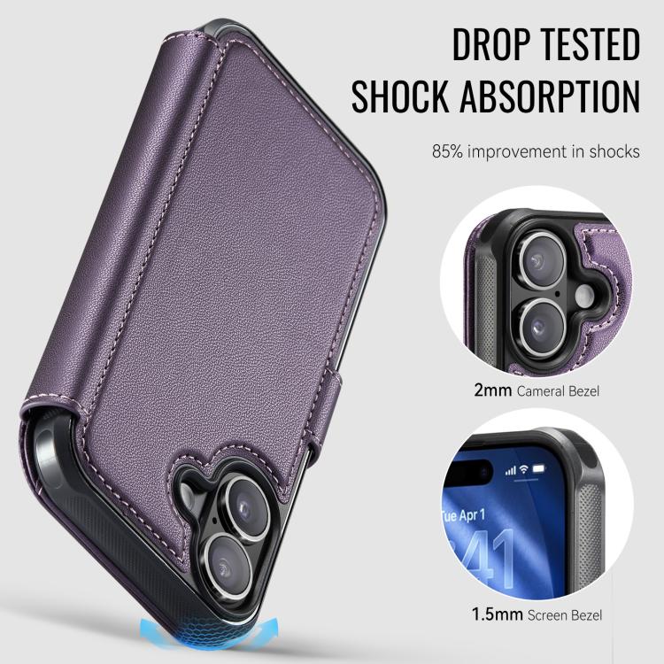 For iPhone 16 Plus AutSpace A15 Retro Magnetic Clasp Vegan Leather Phone Case