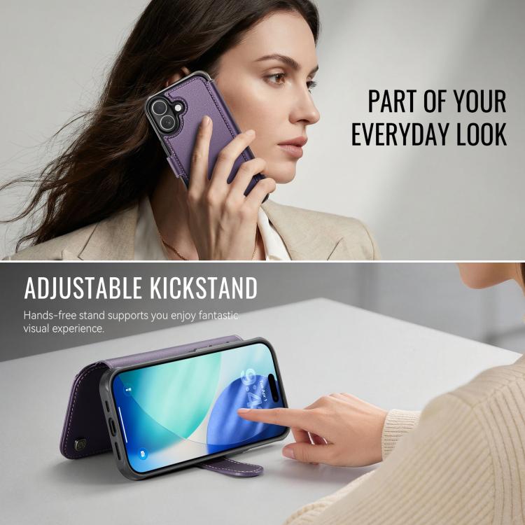 For iPhone 16 Plus AutSpace A15 Retro Magnetic Clasp Vegan Leather Phone Case