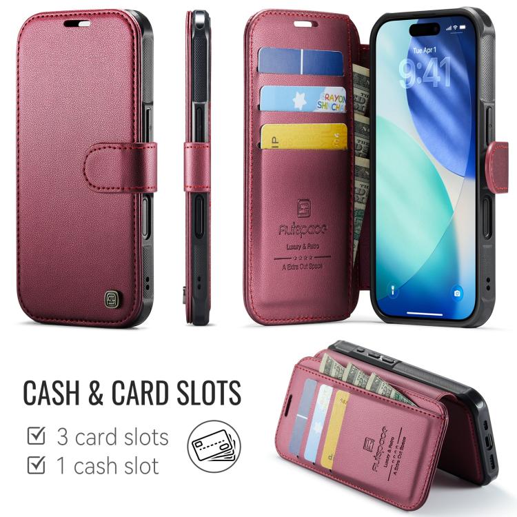 For iPhone 16 Plus AutSpace A15 Retro Magnetic Clasp Vegan Leather Phone Case