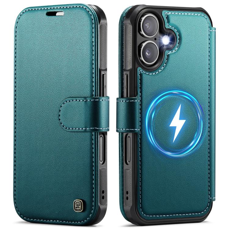 For iPhone 16 Plus AutSpace A15 Retro Magnetic Clasp Vegan Leather Phone Case