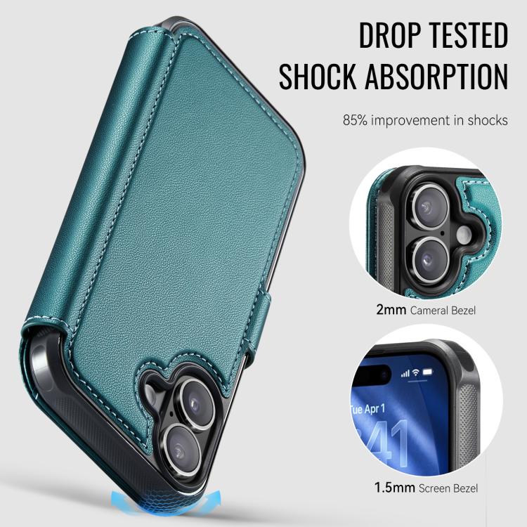 For iPhone 16 Plus AutSpace A15 Retro Magnetic Clasp Vegan Leather Phone Case