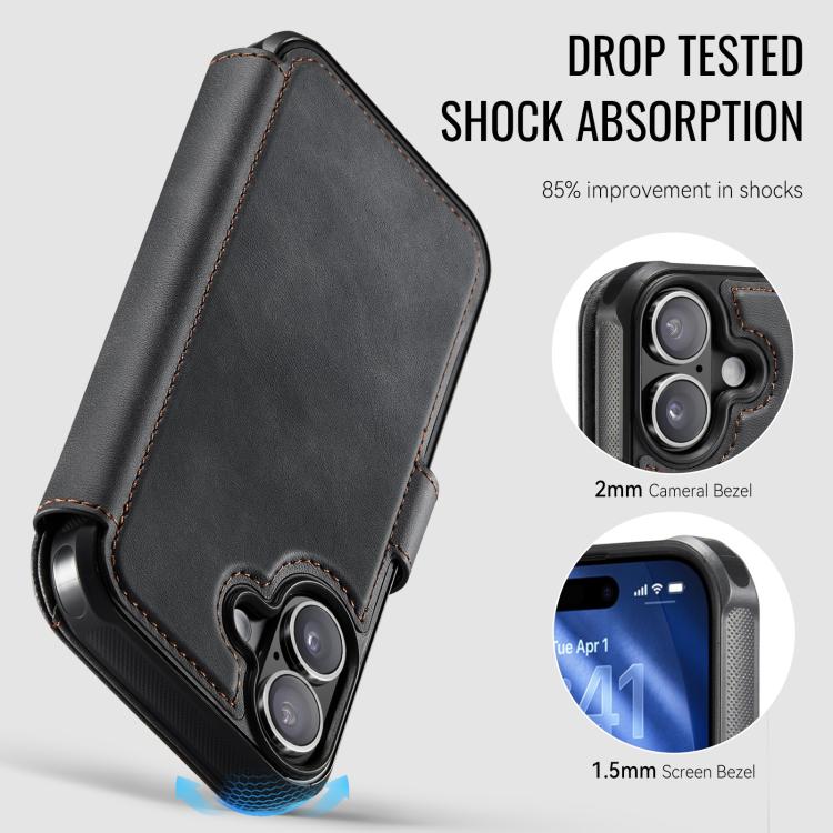 For iPhone 17 AutSpace A15 Retro Magnetic Clasp Vegan Leather Phone Case