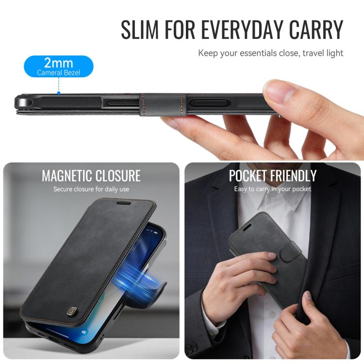 For iPhone 17 AutSpace A15 Retro Magnetic Clasp Vegan Leather Phone Case