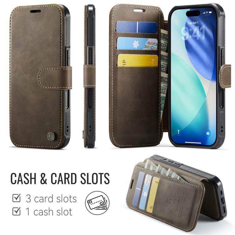 For iPhone 17 AutSpace A15 Retro Magnetic Clasp Vegan Leather Phone Case