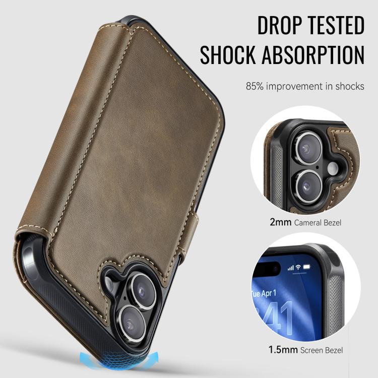 For iPhone 17 AutSpace A15 Retro Magnetic Clasp Vegan Leather Phone Case