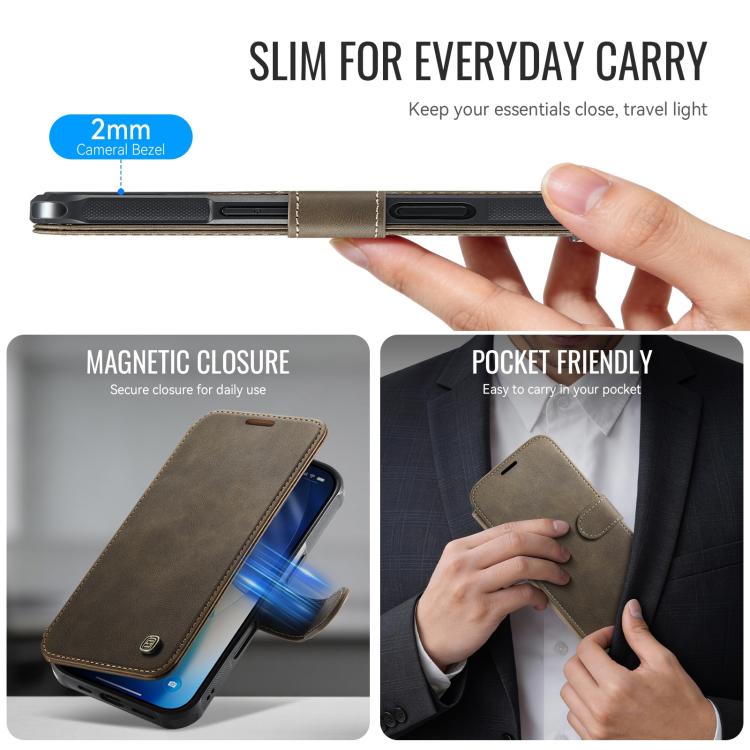 For iPhone 17 AutSpace A15 Retro Magnetic Clasp Vegan Leather Phone Case