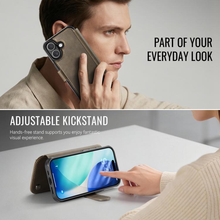 For iPhone 17 AutSpace A15 Retro Magnetic Clasp Vegan Leather Phone Case