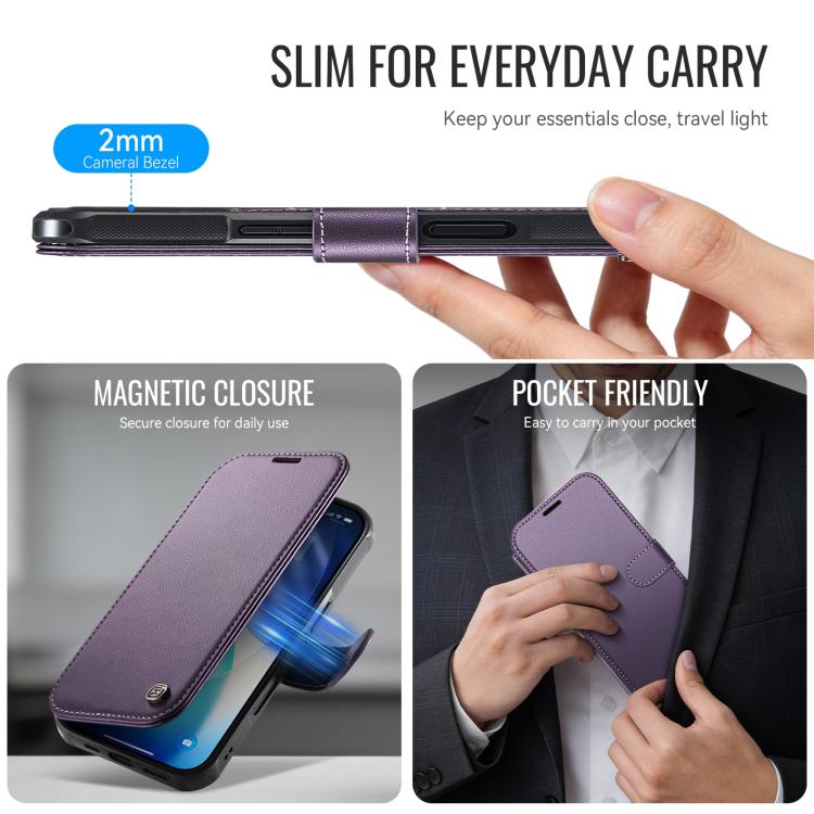 For iPhone 17 AutSpace A15 Retro Magnetic Clasp Vegan Leather Phone Case