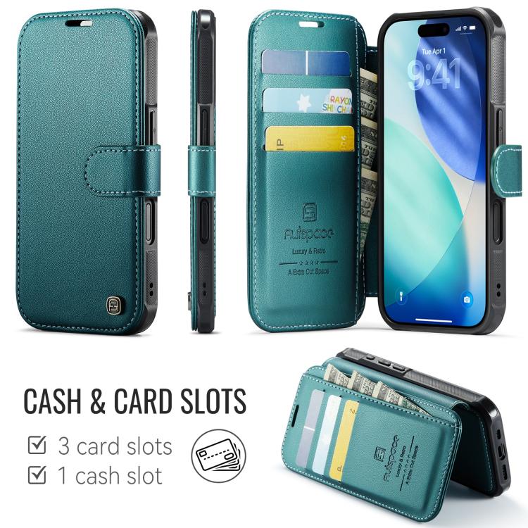 For iPhone 17 AutSpace A15 Retro Magnetic Clasp Vegan Leather Phone Case