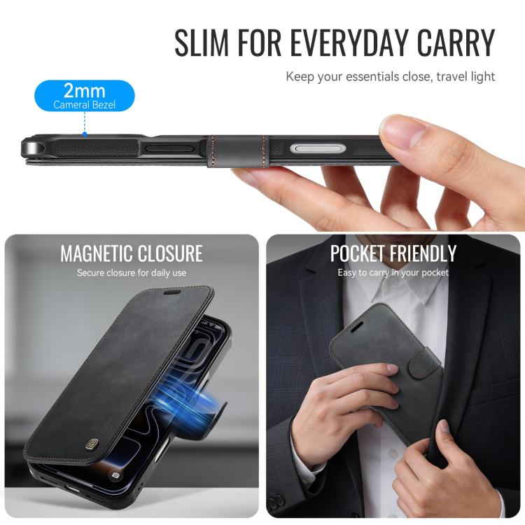 For iPhone 17 Pro AutSpace A15 Retro Magnetic Clasp Vegan Leather Phone Case