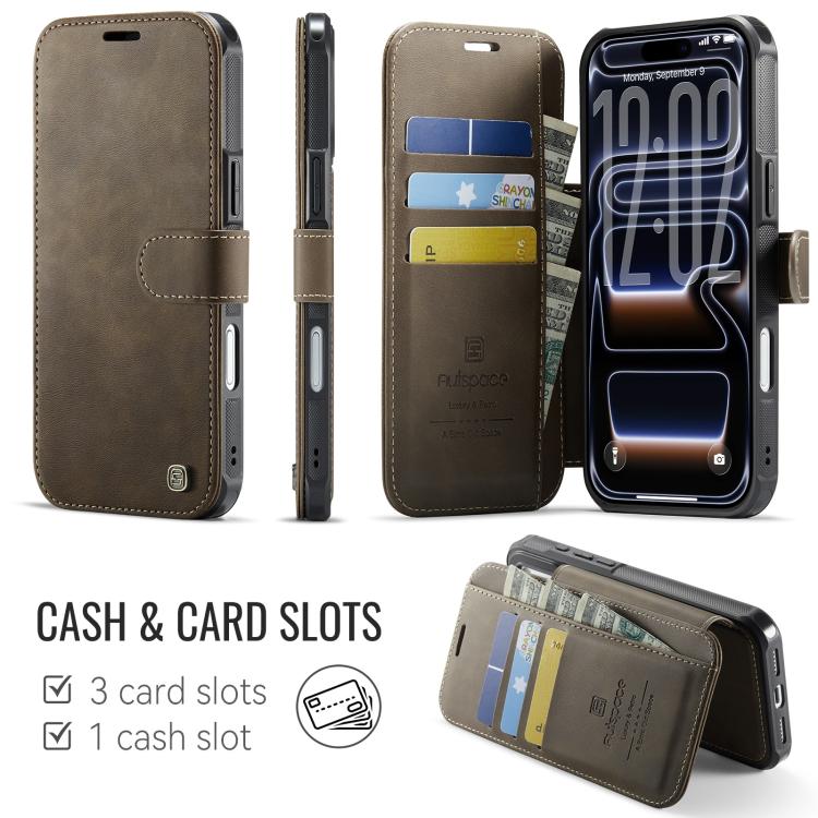 For iPhone 17 Pro AutSpace A15 Retro Magnetic Clasp Vegan Leather Phone Case