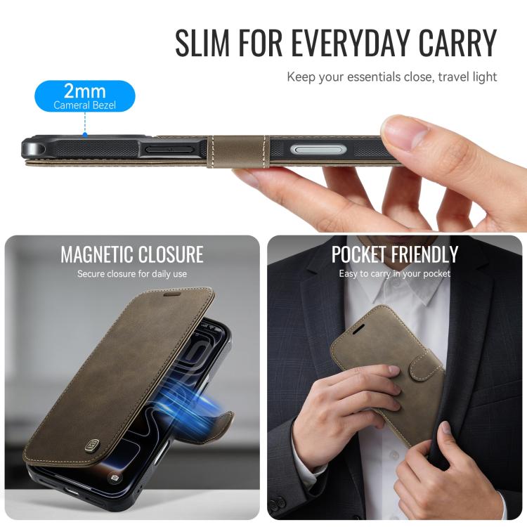 For iPhone 17 Pro AutSpace A15 Retro Magnetic Clasp Vegan Leather Phone Case