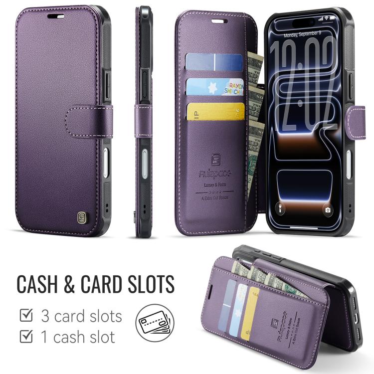 For iPhone 17 Pro AutSpace A15 Retro Magnetic Clasp Vegan Leather Phone Case