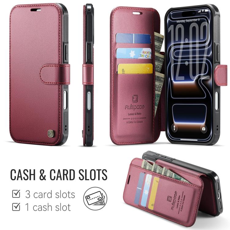 For iPhone 17 Pro AutSpace A15 Retro Magnetic Clasp Vegan Leather Phone Case