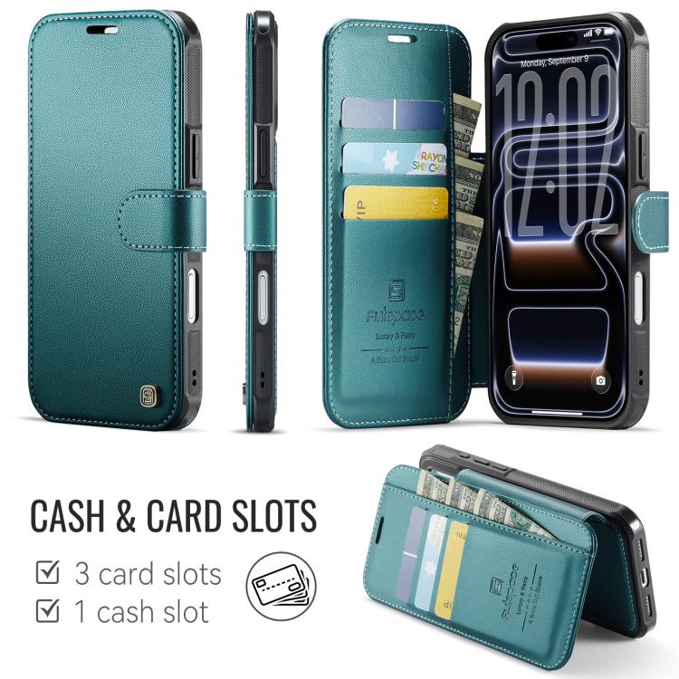 For iPhone 17 Pro AutSpace A15 Retro Magnetic Clasp Vegan Leather Phone Case