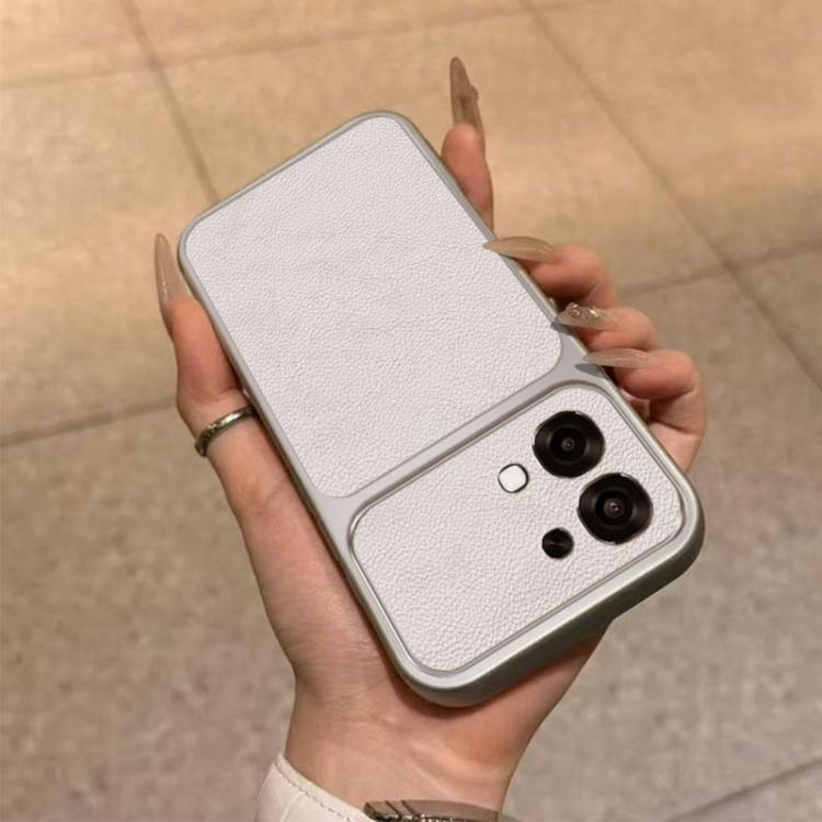 For OPPO A6 / A6t Global Large Window Leather Textured Coated TPU Phone Case - White