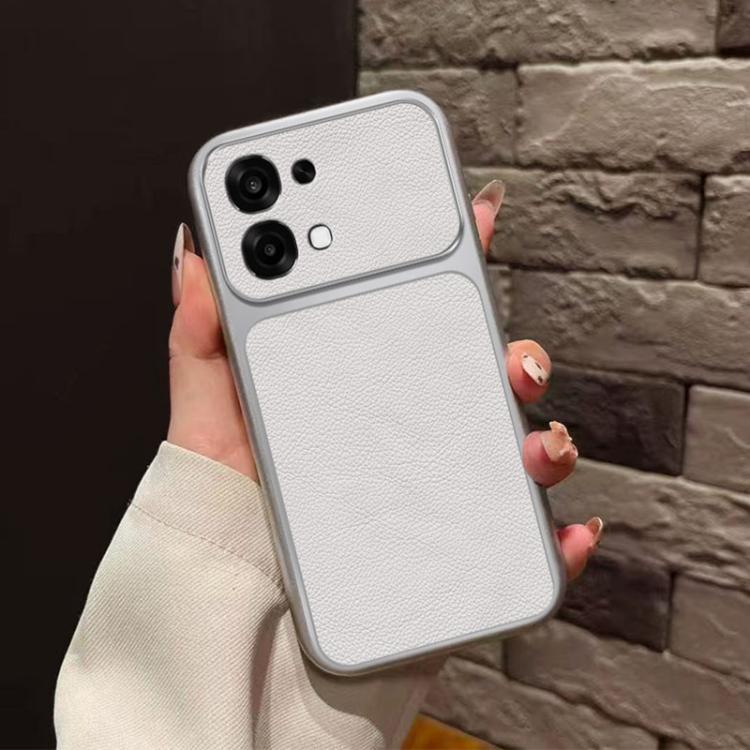 For OPPO A6 / A6t Global Large Window Leather Textured Coated TPU Phone Case - White