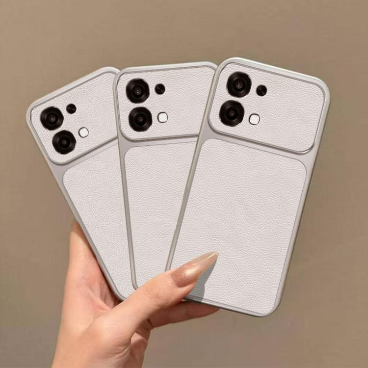 For OPPO A6 / A6t Global Large Window Leather Textured Coated TPU Phone Case - White