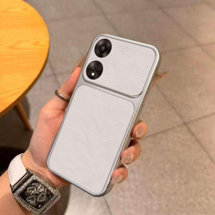 For OPPO A58 5G Global Large Window Leather Textured Coated TPU Phone Case - White