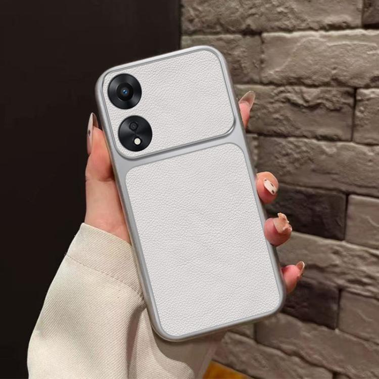 For OPPO A58 5G Global Large Window Leather Textured Coated TPU Phone Case - White