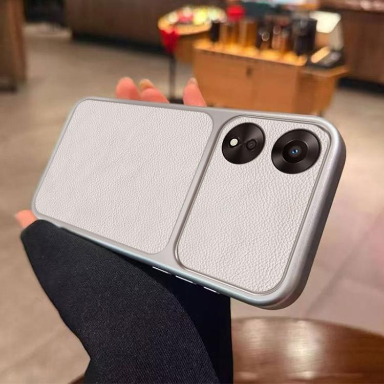 For OPPO A58 5G Global Large Window Leather Textured Coated TPU Phone Case - White