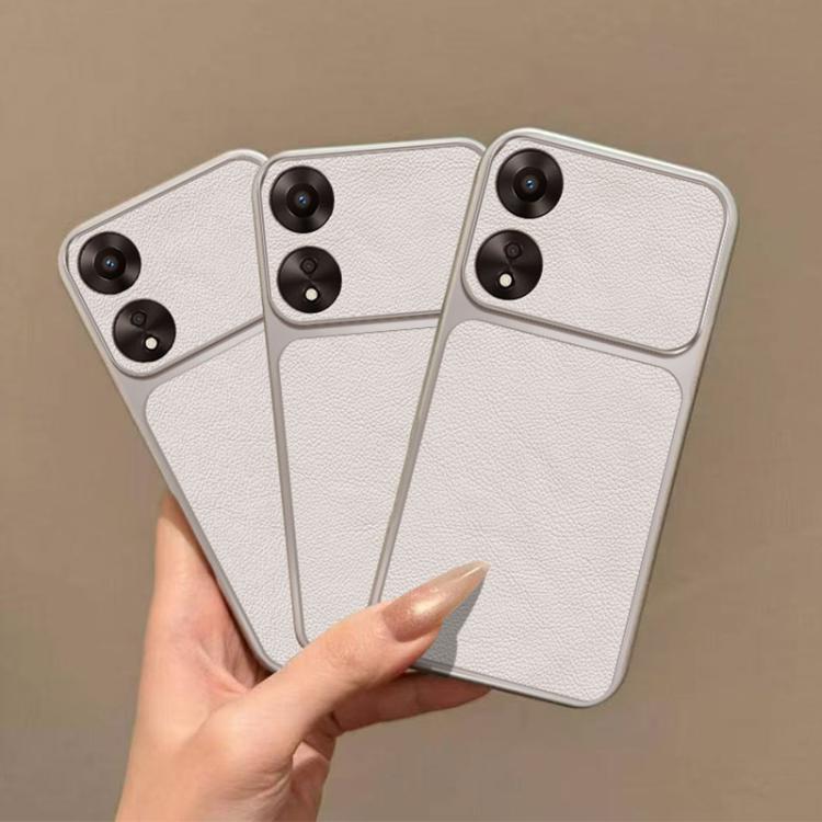 For OPPO A58 5G Global Large Window Leather Textured Coated TPU Phone Case - White