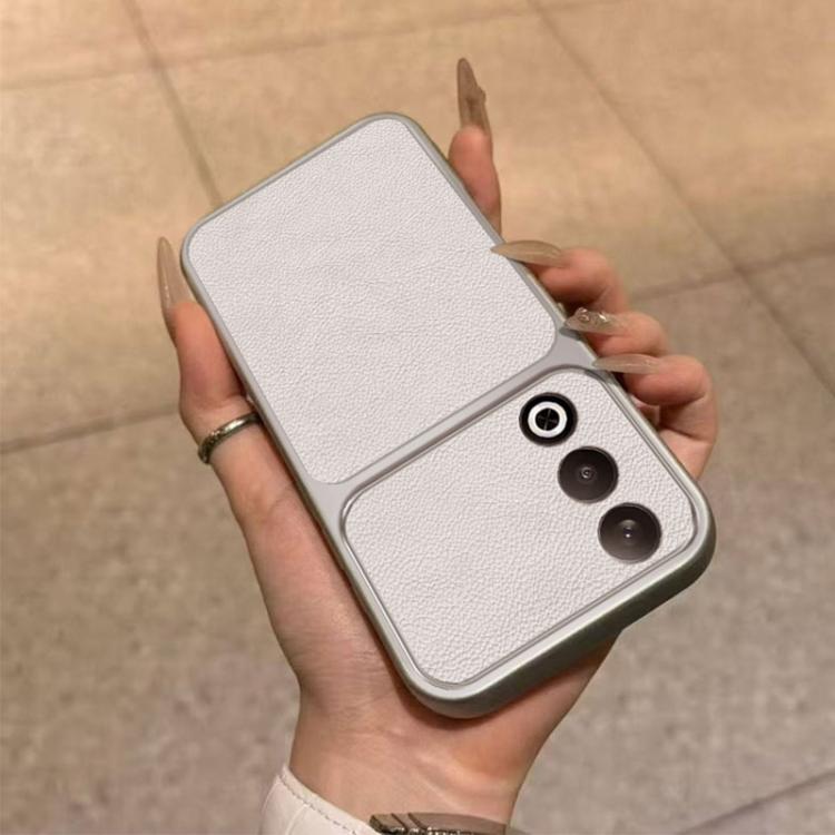 For OPPO K12 Large Window Leather Textured Coated TPU Phone Case - White