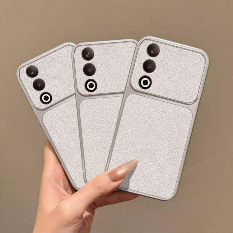 For OPPO K12 Large Window Leather Textured Coated TPU Phone Case - White