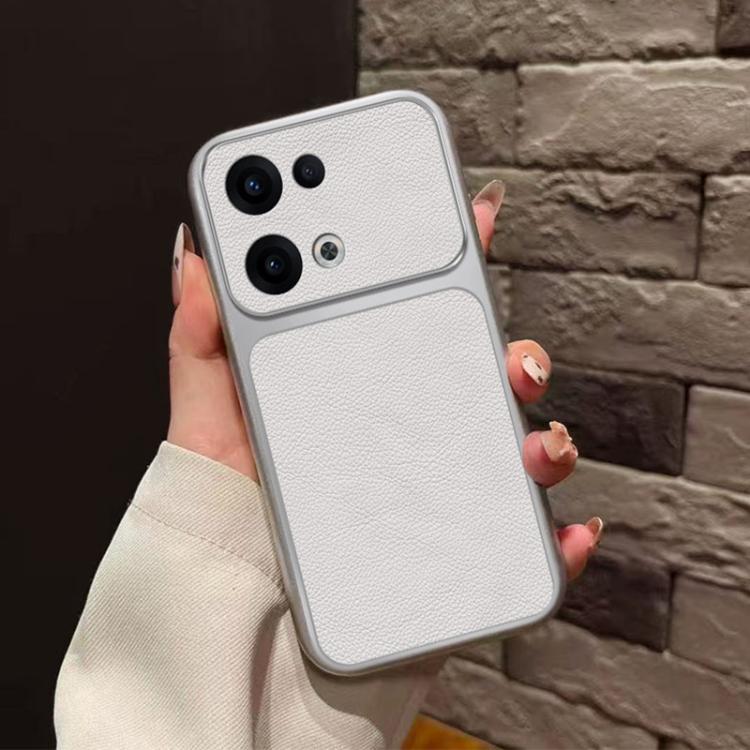 For OPPO Reno13 Global Large Window Leather Textured Coated TPU Phone Case - White