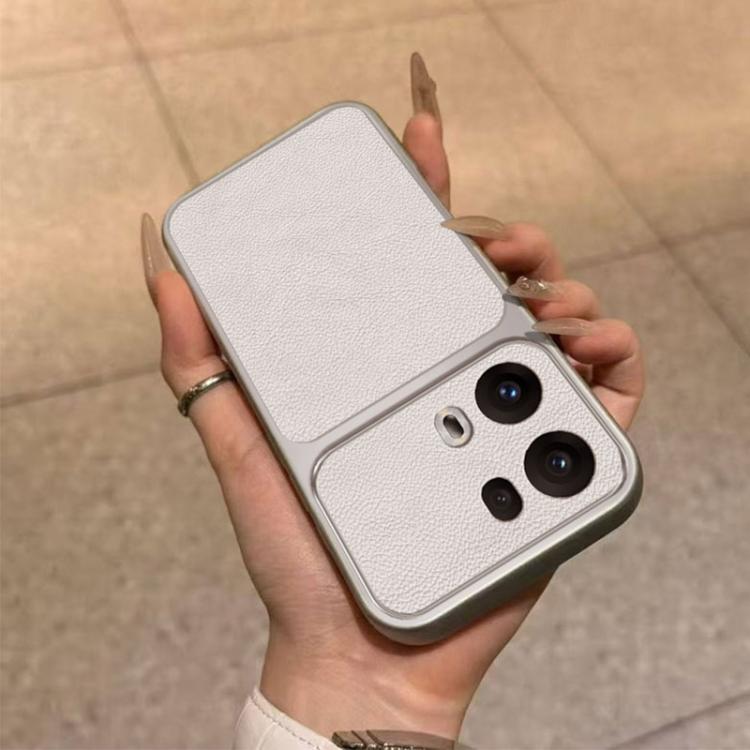 For OPPO Reno13 Pro Global Large Window Leather Textured Coated TPU Phone Case - White