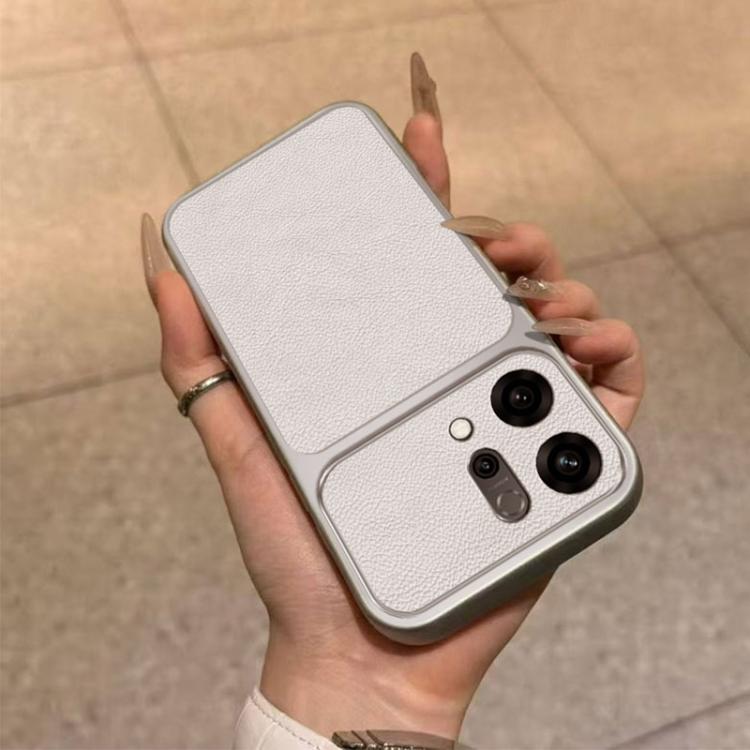 For OPPO Reno14 Global Large Window Leather Textured Coated TPU Phone Case - White