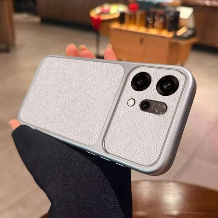 For OPPO Reno14 Global Large Window Leather Textured Coated TPU Phone Case - White