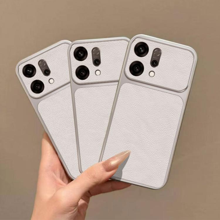 For OPPO Reno14 Global Large Window Leather Textured Coated TPU Phone Case - White