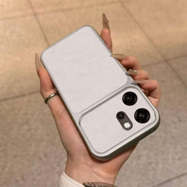 For OPPO Reno14 F Global Large Window Leather Textured Coated TPU Phone Case - White