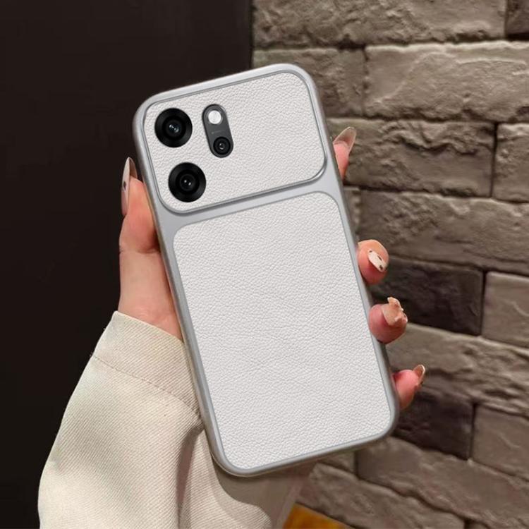 For OPPO Reno14 F Global Large Window Leather Textured Coated TPU Phone Case - White