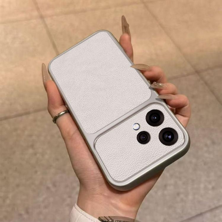 For OPPO Reno 15c 5G Global Large Window Leather Textured Coated TPU Phone Case - White